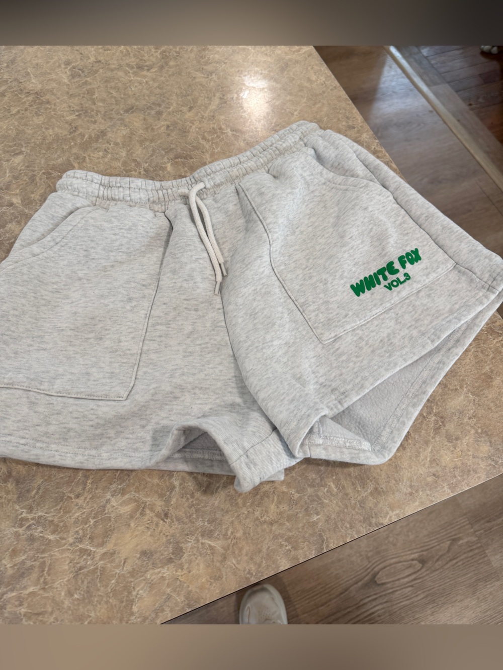 White Fox Boutique Heather Gray Athletic Shorts with Green Logo